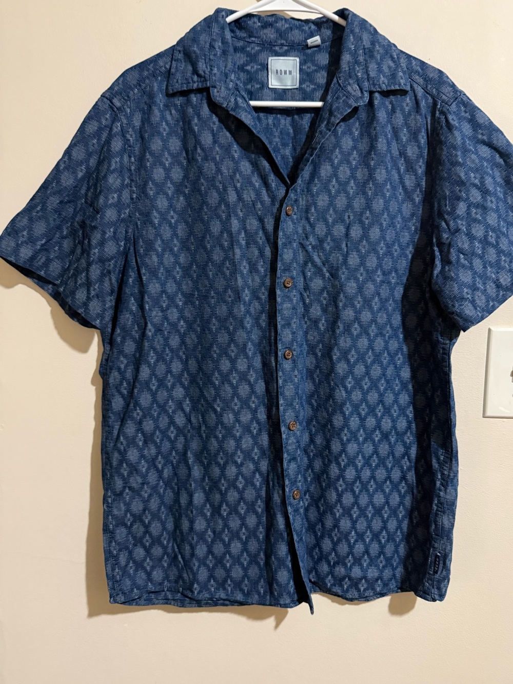 Rowm Men's Indigo Blue Short Sleeve Printed Button-Down Shirt